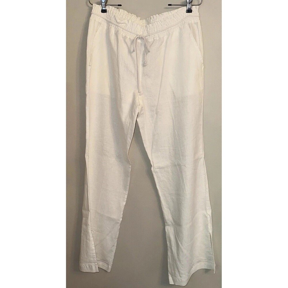 Salt Life Women’s Coastal Pant White Flax Linen Blend Drawstring Casual Pants L